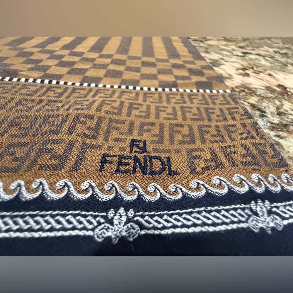 Fendi Brown & Navy Pocket Square/Handkerchief - Picture 2 of 5